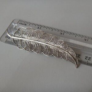 Vintage Ornate Filigree Leaf Brooch Silver Tone Large Pin